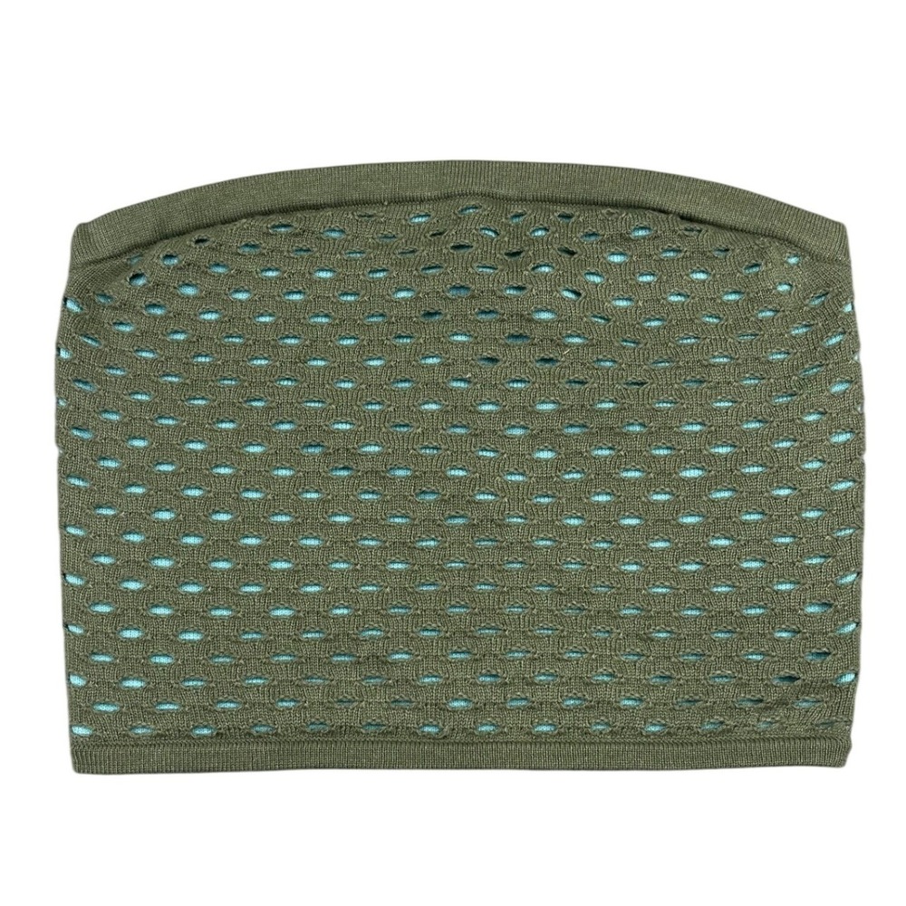 NWT Aerie Womens XS Perforated Knit Tube Top Green Turquoise Blue Strapless